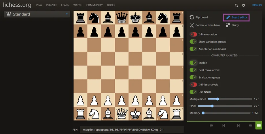 Chess Endgame Training board editor