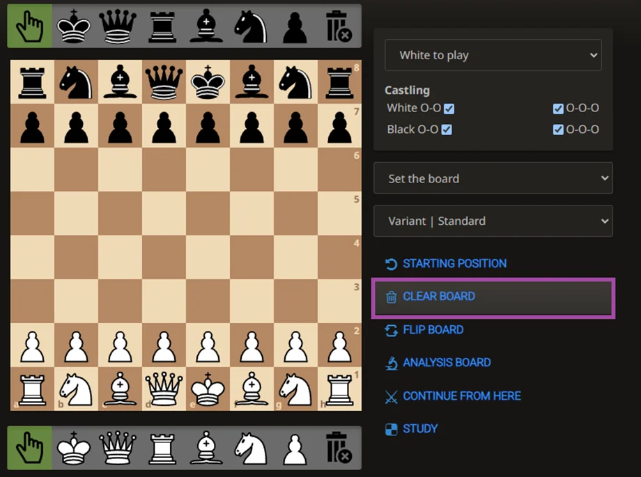 Chess Endgame Training clear board
