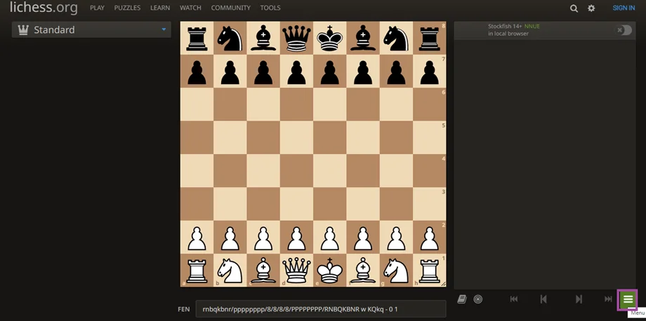 Chess Endgame Training lichess menu