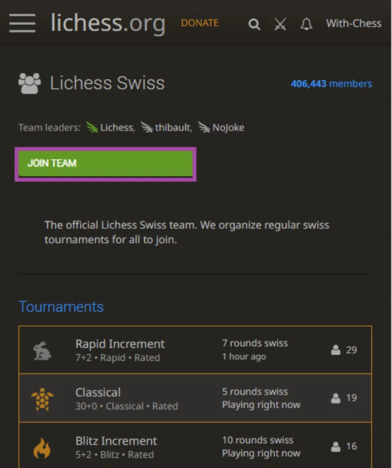 online chess club lichess join team